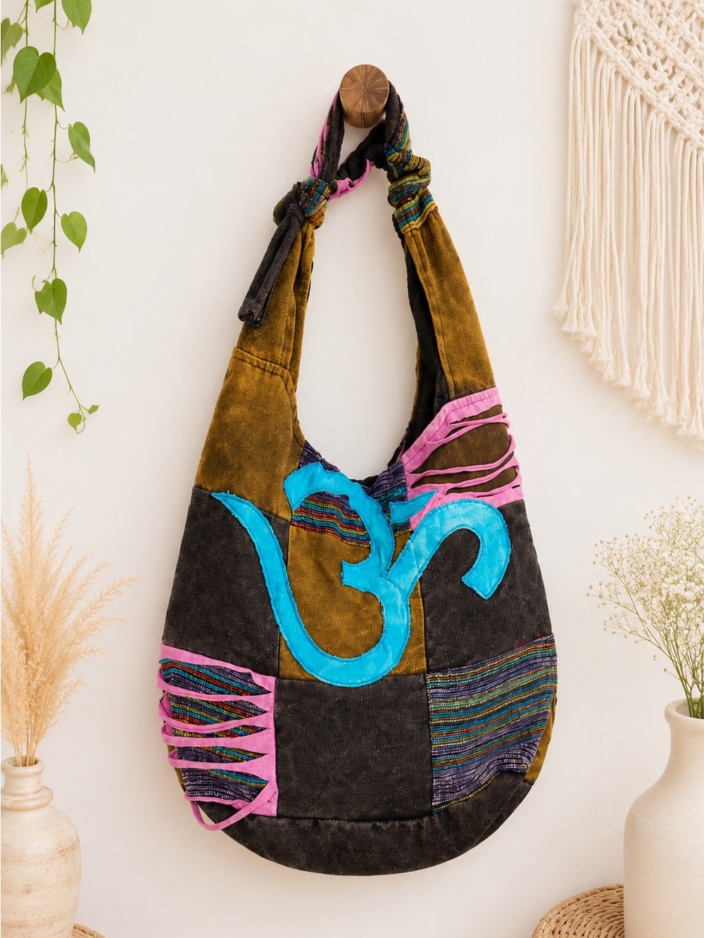 Boho Patchwork Om Hobo Bag Hippie Festival Shoulder Bag Yoga Bohemian Purse